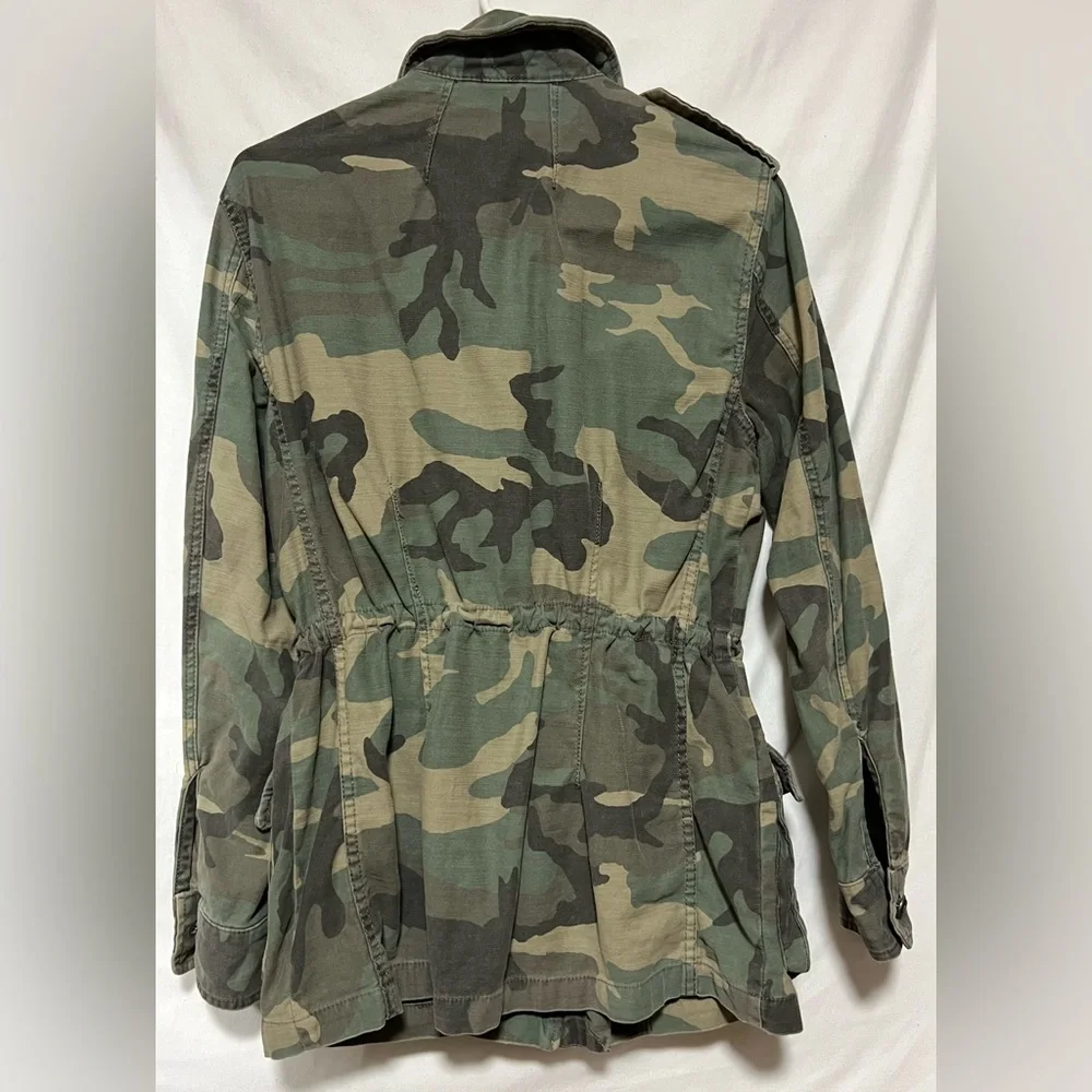 Free People Camo Oversized Utility Jean Jacket Military Style Casual Outdoor - Picture 9 of 16